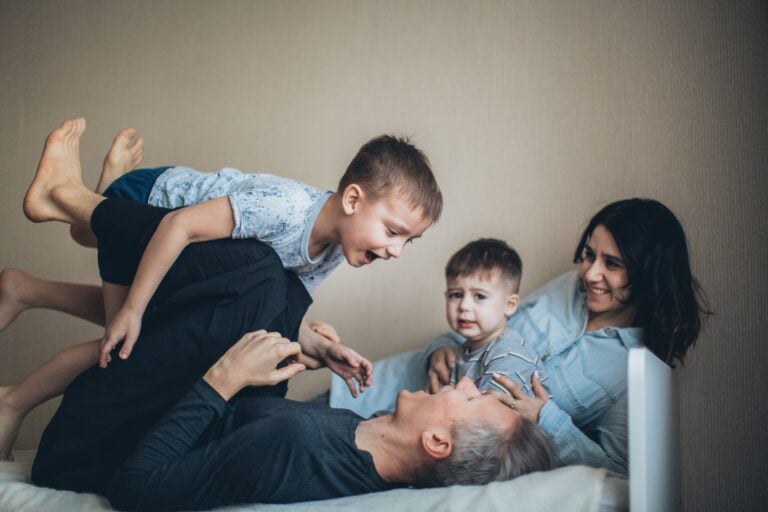 British family spending time together after moving abroad with children